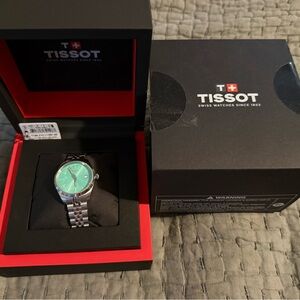 Tissot Silver Stainless Steel Watch with Mint Green Dial